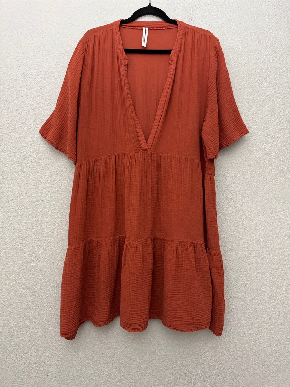 Anthropologie Gauze Cotton Flowy Tunic Tiered Dress Cover-Up Burnt Orange XL